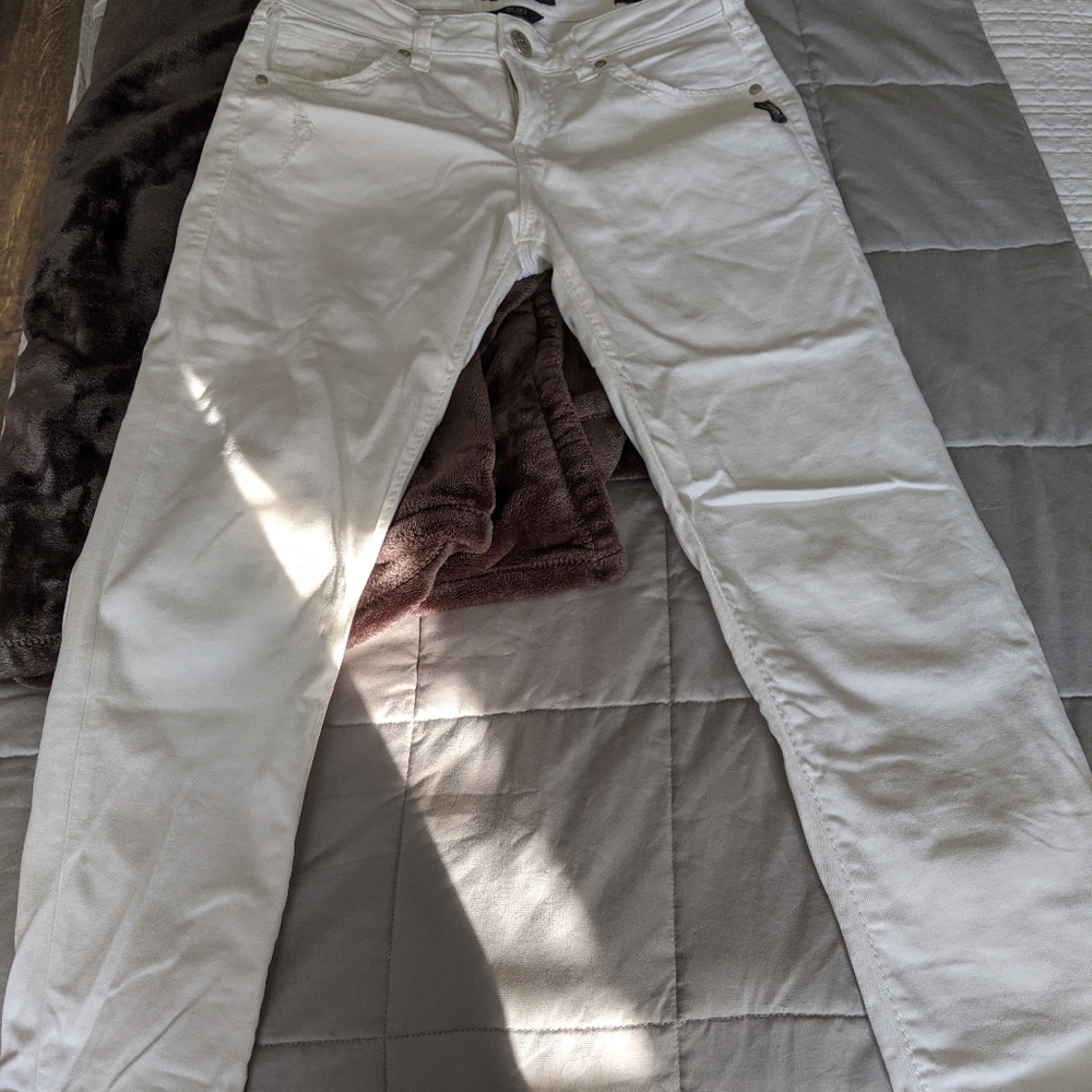 Silver cropped white jeans